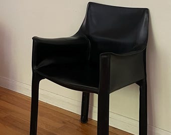 Vintage Mario Bellini Black Leather CAB 413 Armchair
