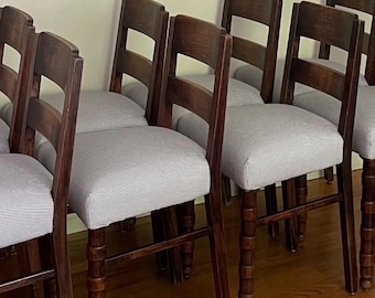 Charles Dudouyt Vintage French Modernist Oak Dining Chairs Set