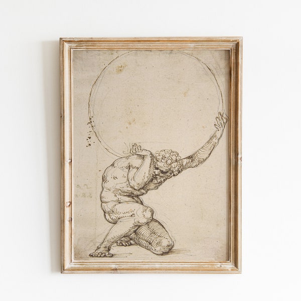VINTAGE - Crouching Figure of Atlas - Sketch | Figurative Home Wall Decor | Antique Sketching Decor | PRINTABLE Wall Art Drawing | 127
