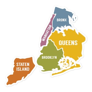 New York City Map Brooklyn Manhattan Queens Bronx Staten Island Aufkleber