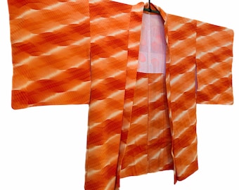 Vintage Japanese Orange Haori Kimono Jacket,m, Womens Short Kimono Robe, Boho Cardigan, Mid Century Haori