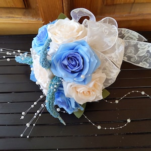 Blue Wedding Bouquet - Blue and Ivory - Bridal Bouquet - Blue Wedding Flowers - Bridesmaid - Groom