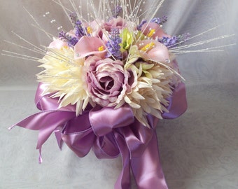 Wedding Bouquet, Bridal Bouquet, Wedding Flowers,  Lavender Wedding Bouquet, Peony Bouquet, Small Round Bouquet, Small Bouquet Fake