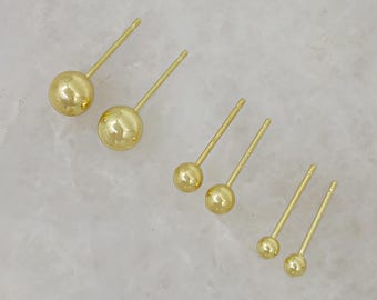 Orecchini a bottone con sfere placcati oro 18 carati — Set da 3 mm, 4 mm e 6 mm, regalo per lei