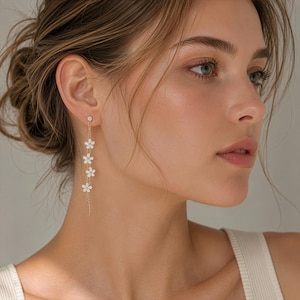 Gold Blumen Tropfen Ohrringe, Boho Braut Statement Schmuck