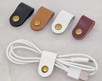 Organizzatore per cavi in pelle pieno fiore, porta cavi tecnologici e cinturino per la gestione dei cavi