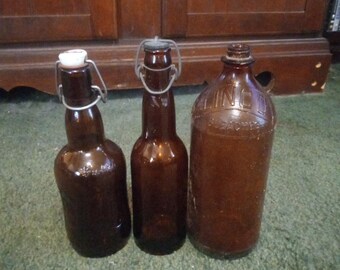 Antique Brown Bottles Lot Of 3 USA Very Old Decent Condition Rare Unique