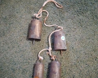 Vintage Handcrafted Cow Bells Set Of 4 India Unique Older Design Very Rare