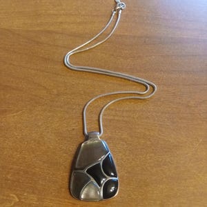 Sterling Silver Pendent Necklace Black Onyx Abalone Shell 18in 925 Rope Chain Beautiful