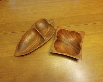 Hand Carved Wooden Bowls: Philippine Folk Art, Set of 2