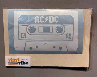 AC DC Cassette Tape Rock Band Music- Vinyl Sticker Outdoor/Indoor Use 2.50&quot; x 4&quot; Waterproof