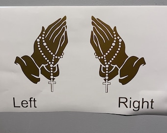 Hands Praying with Rosary  - Vinyl Sticker Outdoor/Indoor Use 3.75" x 5" Waterproof No Background