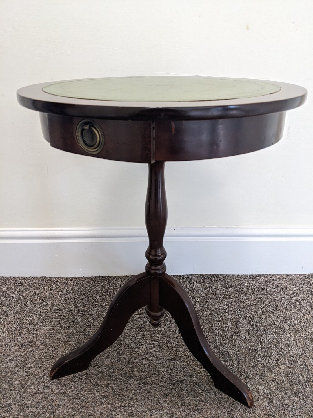 Antique Round Coffee Table Leather Top Etsy