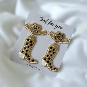 Let’s Go Girls Earrings | Gift for Bride | Hen Party |Bridesmaid Proposal Gift | Cowboy Boot and Hat Shaped | Earrings Cowgirl Boot Earrings