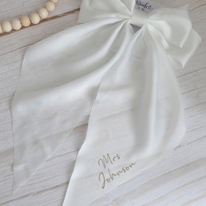 Personalised Bridal Veil Bow Clip Personalised Bow Wedding Veil Bride Clip Hair Bow Hen Do Personalised Bow Hen Party Veil White Bow Bride