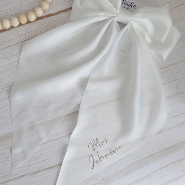 Personalised Bridal Veil Bow Clip Personalised Bow Wedding Veil Bride Clip Hair Bow Hen Do Personalised Bow Hen Party Veil White Bow Bride