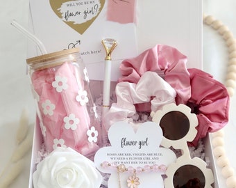 Flower Girl Proposal Box Set Personalised Flower Girl Gift Box Will You Be My Flower Girl Box Tumbler Flower Card Bracelet Sunglasses