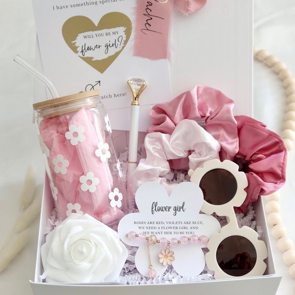 Flower Girl Proposal Box Set Personalised Flower Girl Gift Box Will You Be My Flower Girl Box Tumbler Flower Card Bracelet Sunglasses