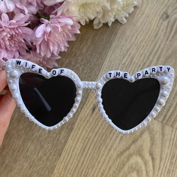 Wife of the Party Sunglasses| Bachelorette Party Heart Shaped Pearl Sunglasses| Heart Bride Sunglasses|Wedding Gift| Bride to be Accessories