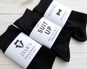 Groomsmen Socks Personalised Groomsmen Sock Labels Personalised Wedding Socks Best Man It’s time to suit up Card Custom Socks Groomsmen Gift