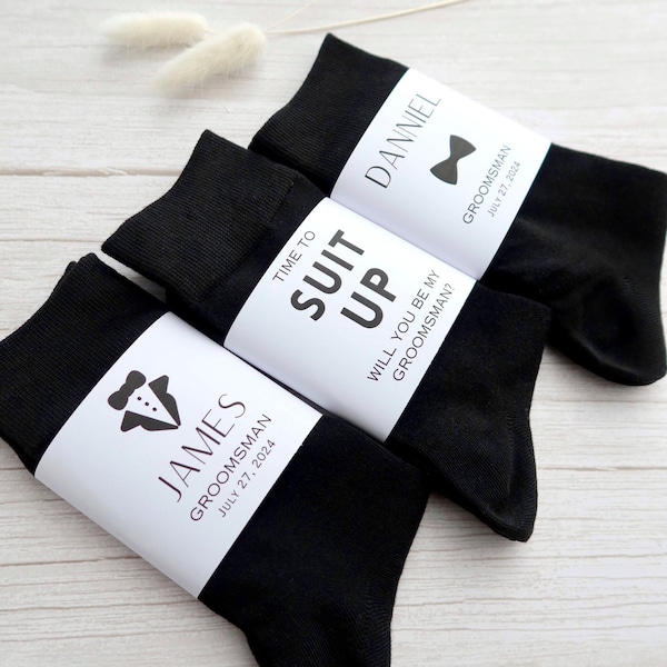 Groomsmen Socks Personalised Groomsmen Sock Labels Personalised Wedding Socks Best Man It’s time to suit up Card Custom Socks Groomsmen Gift