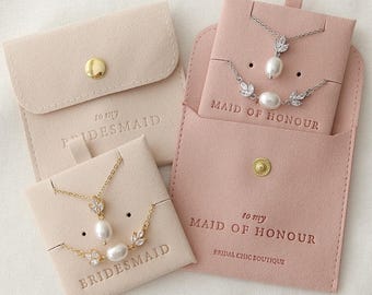 Bridesmaid jewellery 18k gold plated bridesmaid pearl bracelet maid of honour jewellery bridal gift set necklace bridesmaid jewellery pouch