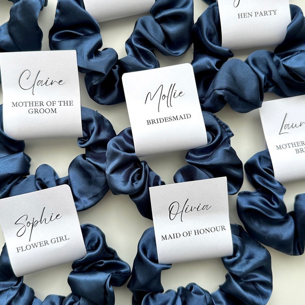 Bridesmaid Scrunchie Proposal Tag Navy Blue Personalised Bridesmaid Gifts Maid Of Honour Scrunchie Hair Royal Tie Accessories Thank you Gift