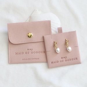 Trauzeugin Geschenk Ohrringe 18k vergoldet Brautjungfer Perle Knoten Ohrringe Brautjungfer Geschenke Vorschlag Brautjungfer Schmuckbeutel Brautgeschenk