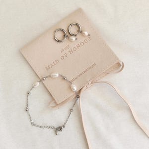 Brautjungfer Ohrringe 18k vergoldet Brautjungfer Perle Knoten Ohrringe Trauzeugin Schmuck Brautgeschenk Armband Brautjungfer Schmuck Beutel