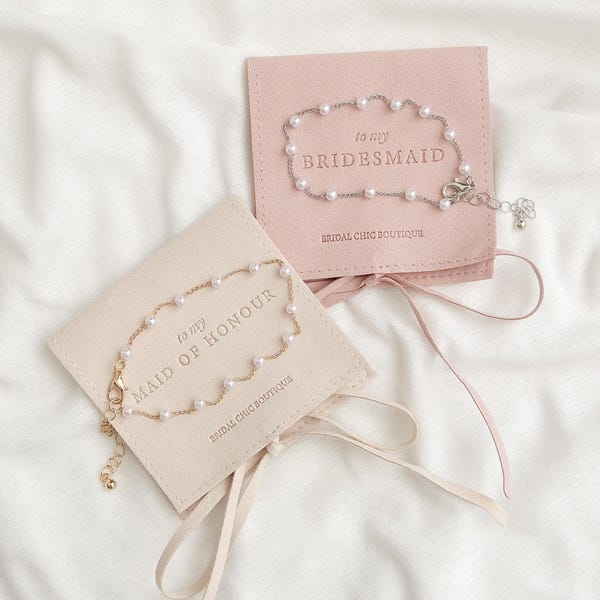 Bridesmaid bracelet maid of honour jewellery pouch personalised bridal gift bracelet silver gold pearl bracelet bridesmaid gift jewelry