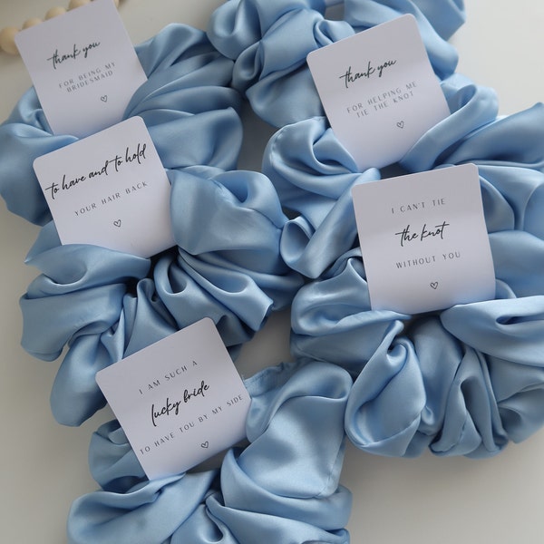 Dama de honor Scrunchie Etiqueta de propuesta de gran tamaño Azul Regalos de dama de honor personalizados Dama de honor Scrunchie Accesorios para corbatas para el cabello Regalo de agradecimiento