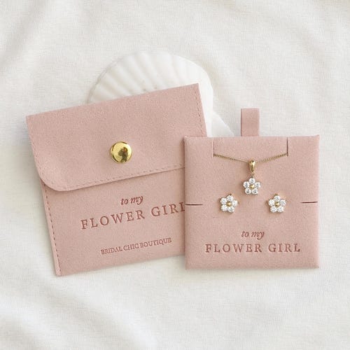 Flower girl necklace 18k gold plated will you be my flower girl proposal gift personalised gift flower earrings gift flower girl jewellery
