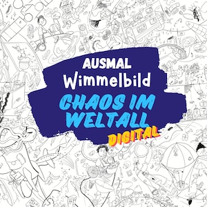 A2 målarposter med dolda bilder - Kaos i rymden | Kreativ målarkul för avkoppling för barn och vuxna | Digital nedladdning