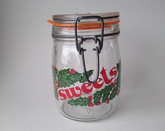 Vintage Sweets Jar | Hinged Lid | 3/4 Liter | Christmas Holly