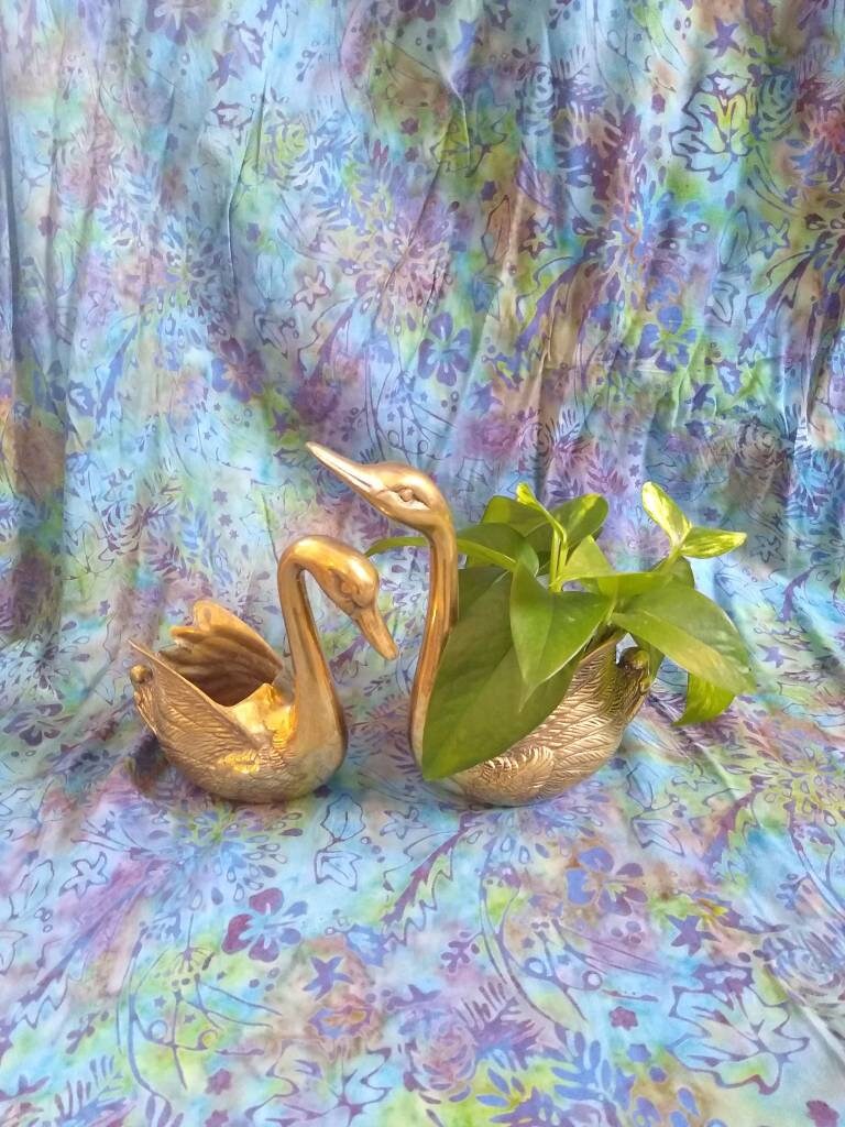 Vintage Brass Swan Figurine Planter Candle Holder Set of Etsy