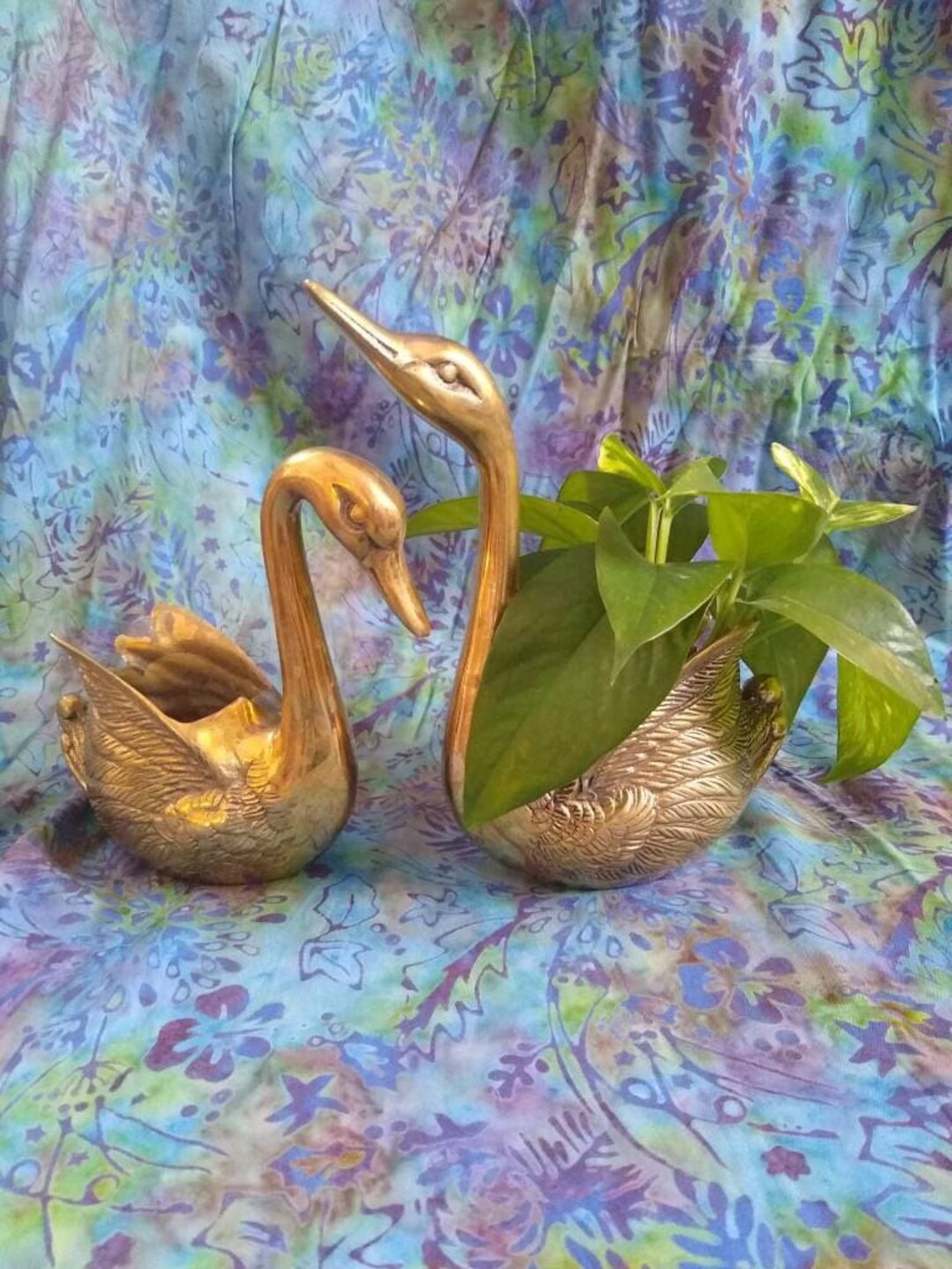 Vintage Brass Swan Figurine Planter Candle Holder Set of Etsy