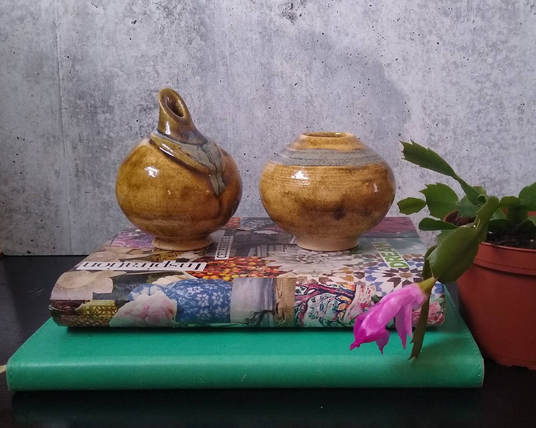 Pair of Mount St Helens Ash Glaze Pottery Vases Hand Thrown Vases 1980