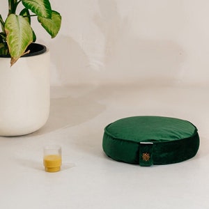 Green Velvet Meditation Cushion, Zafu and Zabuton, Buckwheat Floor Cushion, Meditation Pillow, Large Yoga Floor Pillow, Meditation Gift