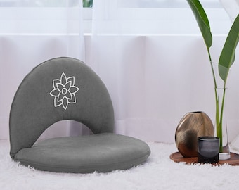 Gray Small Floor Chair, Foldable Meditation Chair, Floor Cushion, Meditation Cushion with Back Support, Yoga Gifts