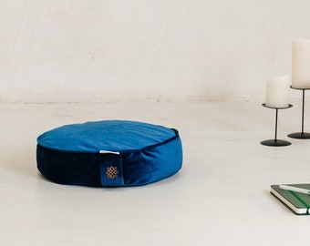 Blue Velvet Meditation Cushion, Zafu and Zabuton, Buckwheat Floor Cushion, Meditation Pillow, Large Yoga Floor Pillow, Meditation Gift
