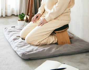 Padded Meditation Bench Set, Sustainable Bamboo Meditation Seiza, Folding Seat, Cotton Zabuton Mat