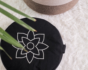 Round Meditation Cushion, Yoga Pillow, Black Meditation Pillow, Floor Pillow, Buckwheat Zafu, Yoga Gifts, Meditation Gift