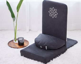 Black Folding Meditation Chair, Meditation Cushion with Back Support, Japanese Floor Chair, Floor Cushion, Zafu Pillow