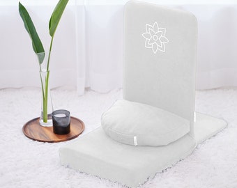 White Folding Meditation Chair, Meditation Cushion with Back Support, Japanese Floor Chair, Floor Cushion, Zafu Pillow