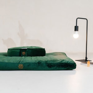 Green Velvet Meditation Cushion Set, Zafu Zabuton, Buckwheat Floor Cushion, Meditation Pillow Set, Large Floor Pillow