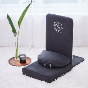 Gray Folding Meditation Chair, Meditation Cushion with Back Support, Japanese Floor Chair, Floor Cushion, Zafu Pillow Black