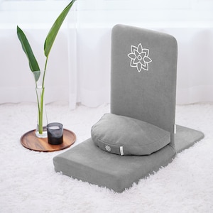 Gray Folding Meditation Chair, Meditation Cushion with Back Support, Japanese Floor Chair, Floor Cushion, Zafu Pillow