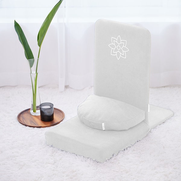 White Folding Meditation Chair, Meditation Cushion with Back Support, Japanese Floor Chair, Floor Cushion, Zafu Pillow