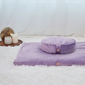 Lilac Velvet Meditation Cushion Set, Zafu Zabuton, Buckwheat Floor Cushion, Meditation Pillow Set, Large Floor Pillow