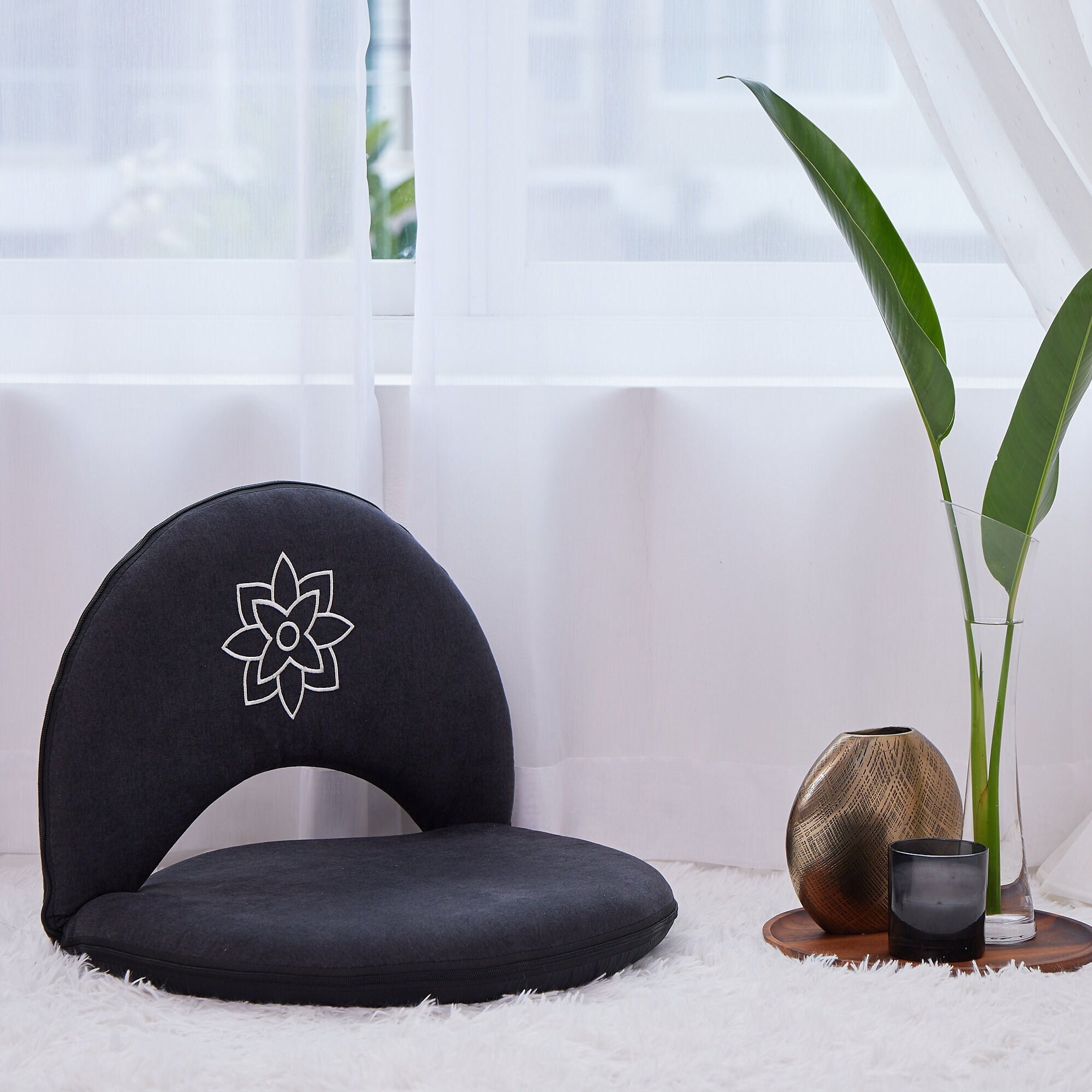 Gray Small Floor Chair Foldable Meditation Chair Floor Cushion